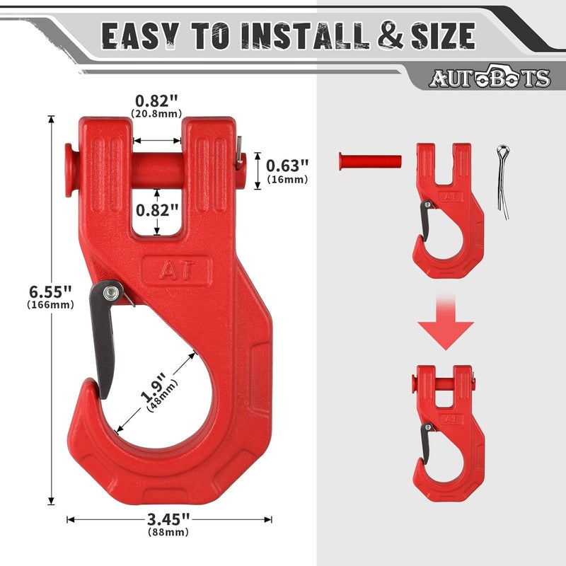 AUTOBOTS 3/8" Winch Hook Heavy Duty, Max 20 Ton (45,000 Lbs), Forged Steel ATV Winch Hook with Safety Latch, Tow Hook for Synthetic Rope Winch Cable ATV UTV Red - Image 4